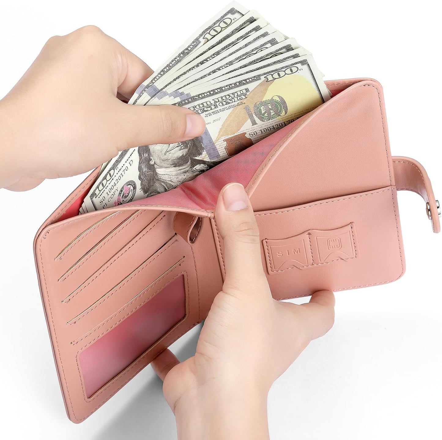 Real Leather Wallet Passport Vaccine Holder Combo Real Leather Travel (Pink)