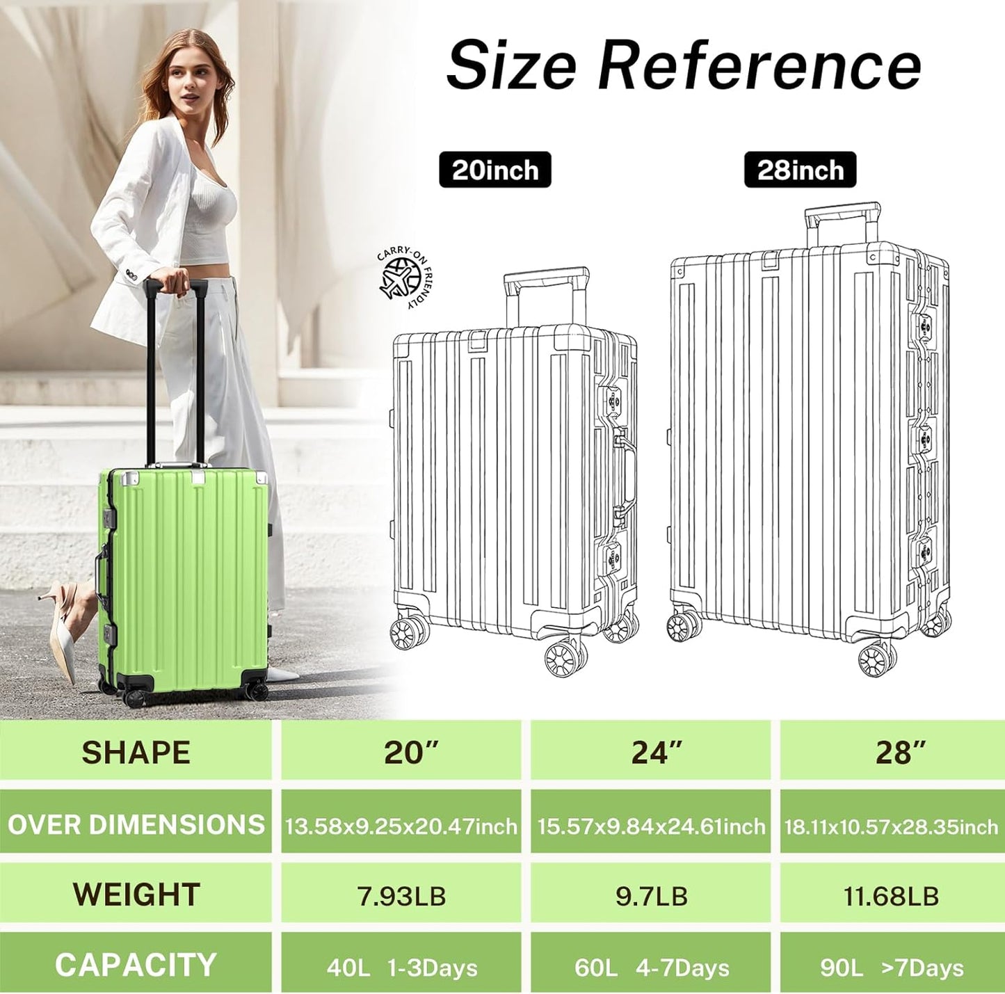 Krute Luggage 24 Inch Aluminum Frame Zipperless Suitcase with Spinner Wheels Checked Luggage PC+ABS