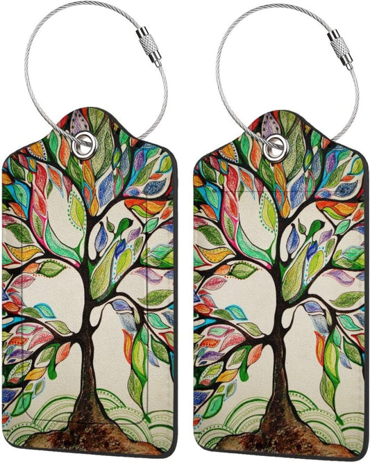 2 Pack Luggage Tag Love Tree Travel PU Cute Leather Luggage Tag Name ID Labels with Privacy Cover Suitcases Women Men Girls Boys Fun Laggage Tags (Love Tree)