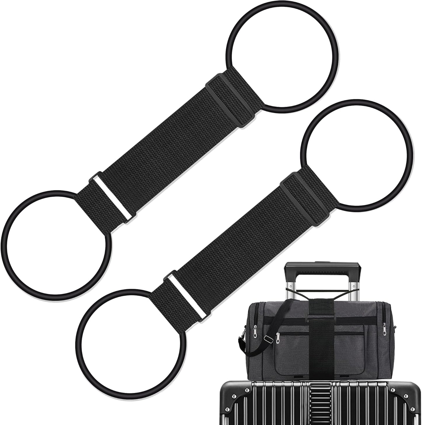 2Pcs Luggage Straps Bag Bungee Luggage Straps Suitcase Adjustable Belt，Add a Bag Easy to Travel Suitcase Elastic Strap Belt Luggage Accessories(Black-2Pcs)