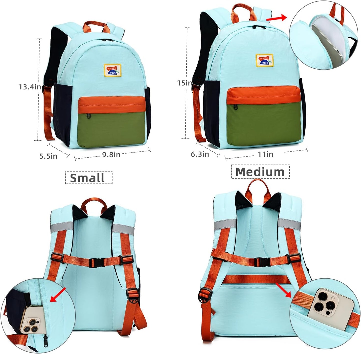 willikiva Kids Backpack for School Boys Girls Teens Toddler Backpack Waterproof Kindergarten Preschool Elementary Bookbag Children Travel Bag(Light Blue Green,Medium)