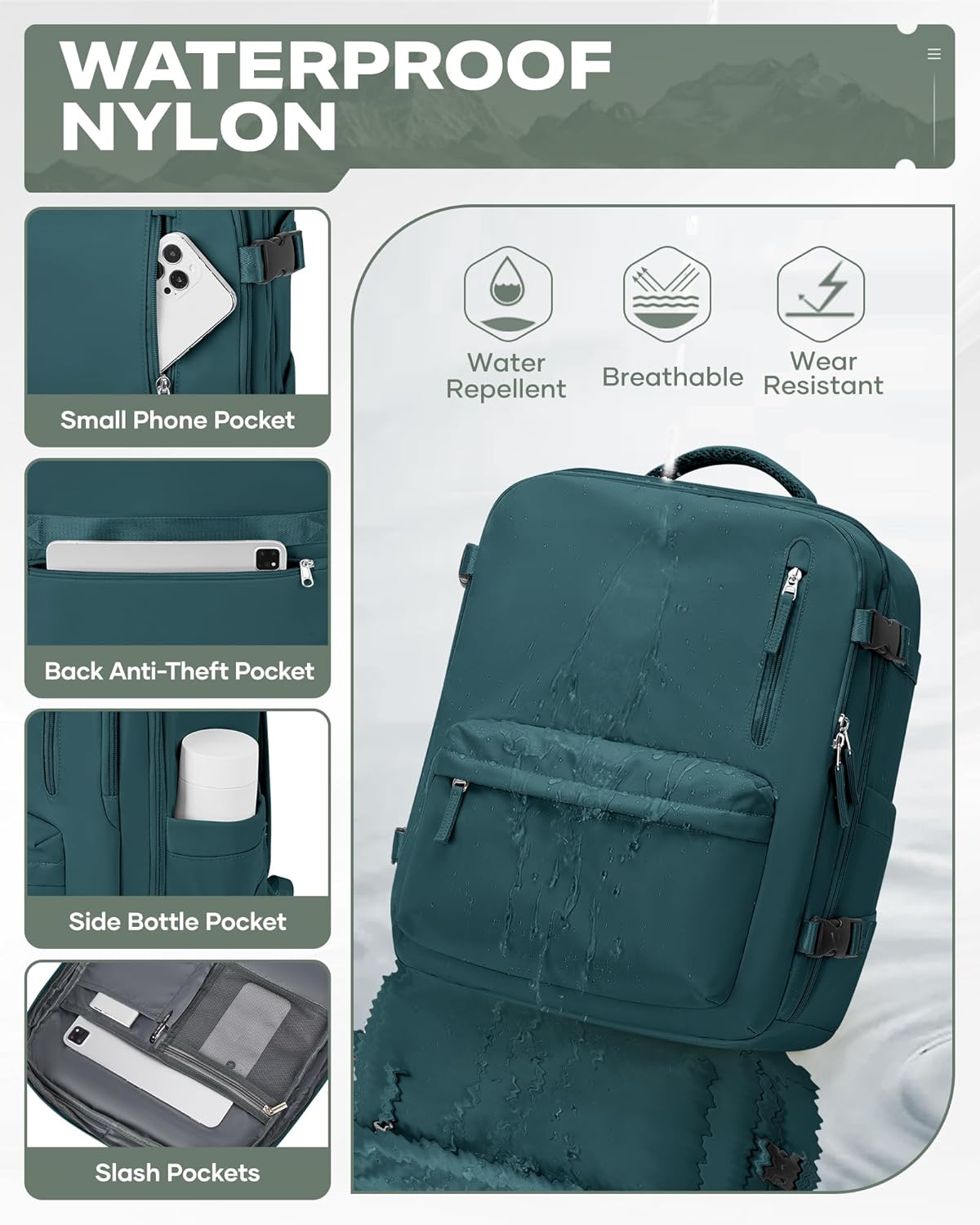 Vacuum Backpack Travel,travel backpack with vacuum system, Large Carry on Luggage Flight Approved, 18x14x8 IN Laptop Bag Personal Item Travel Bag, Peacock Blue