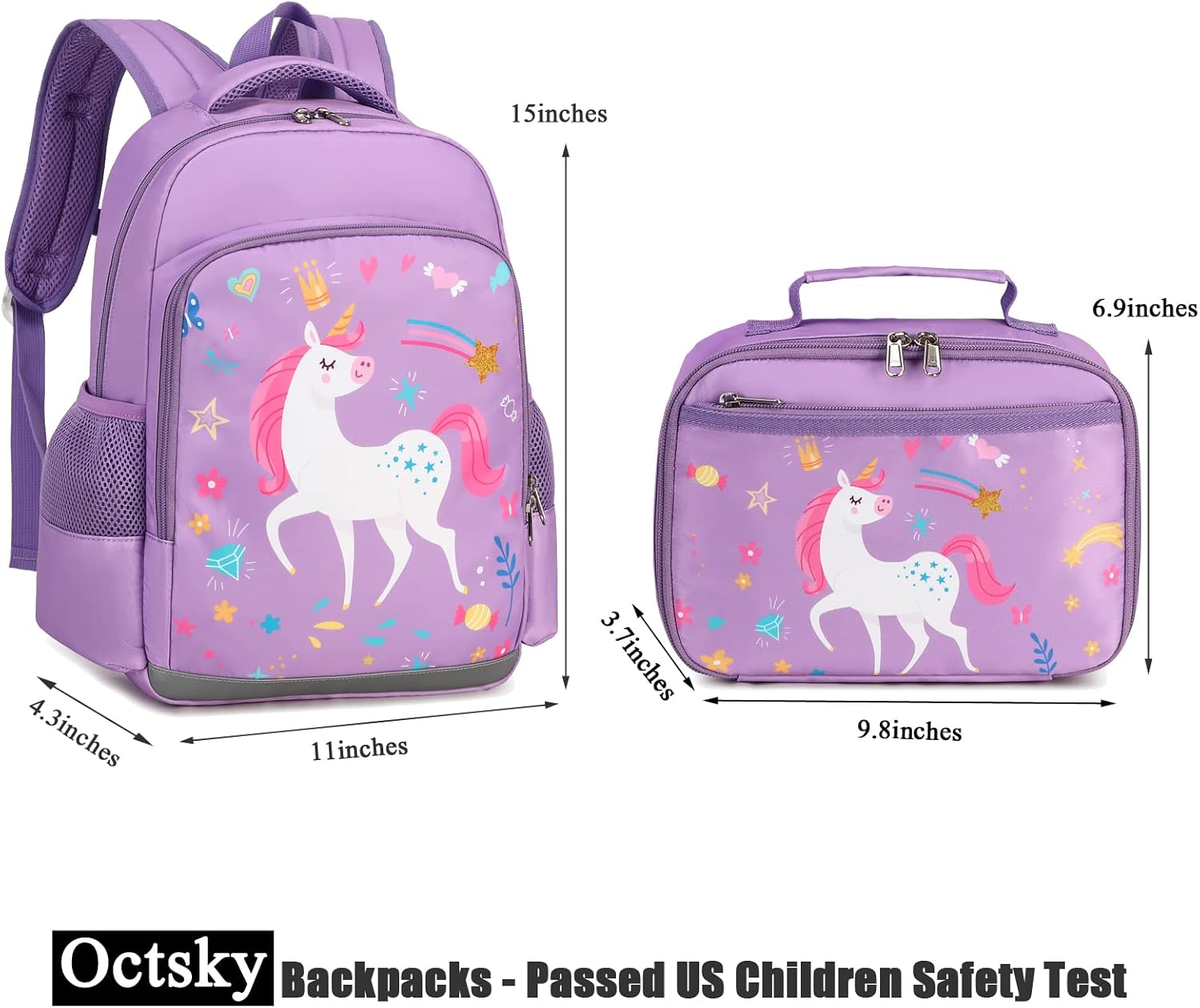 Octsky Backpack for Girls Kids School Backpacks with Lunch Box Preschool Kindergarten BookBag Set