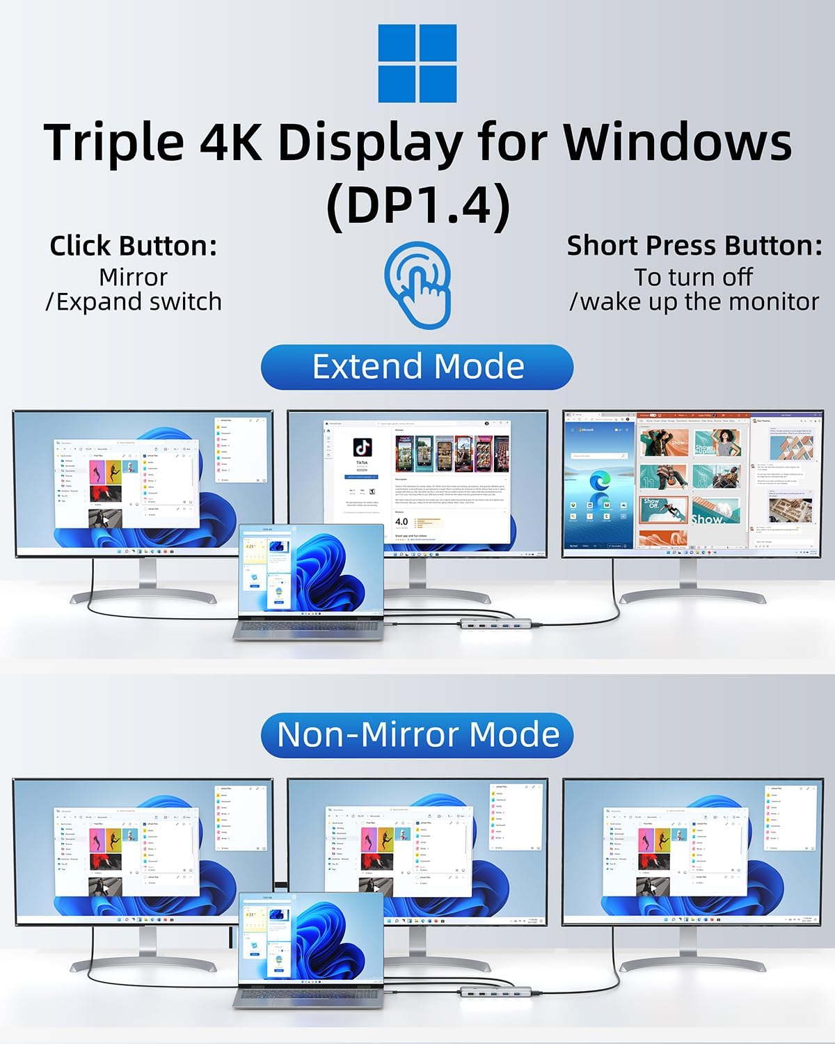 Laptop Docking Station 13 in 1, Dual Monitor Triple 4K Display, 8 USB C/A Ports, Ethernet, Audio, LIONWEI USB C Hub for MacBook,Dell,HP,Lenovo,Surface