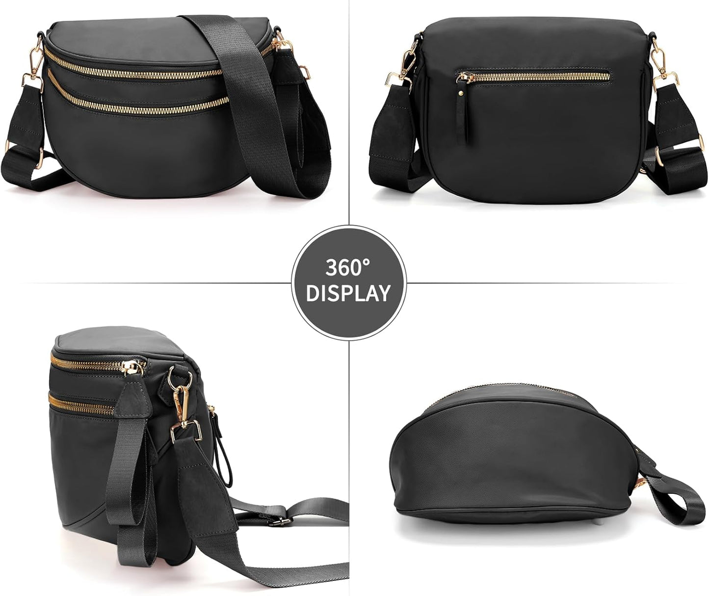 Black Fanny Packs for Women Cross Body Belt Bag, Nylon Crossbody Bag Unisex Fashion Waist Pack with Adjustable Strap