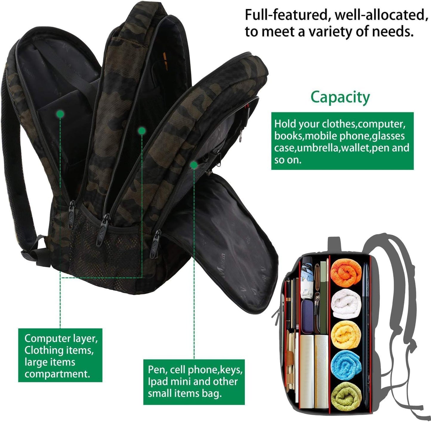 MATEIN 15.6 Inch Laptop Backpack, Sturdy Business Travel Laptop Bagpack with USB Charging Port