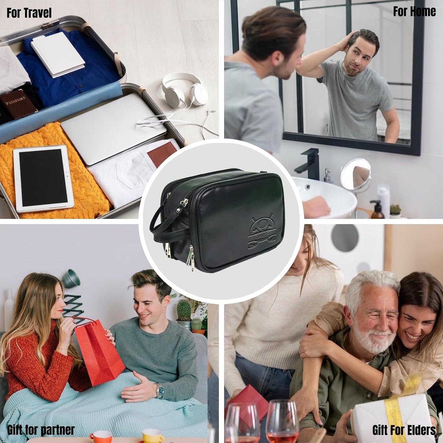 ubmpj Personalized Toiletry Bag for Men Custom PU Leather Travel Shaving dopp Kit Laser Engraved