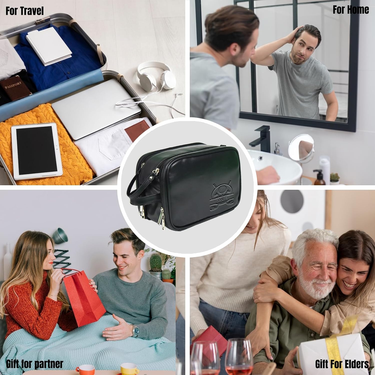 ubmpj Personalized Toiletry Bag for Men Custom PU Leather Travel Shaving dopp Kit Laser Engraved