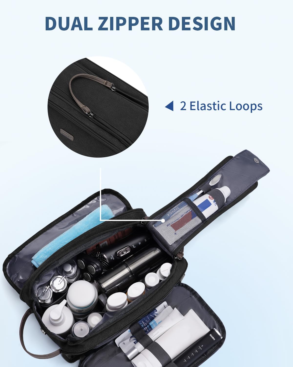 WANDF Toiletry Bag for Men Travel Toiletry Organizer Canvas and Leather Dopp Kit Water-Resistant