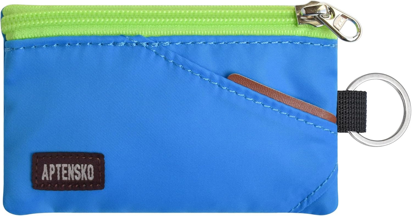 RFID Travel Wallet with Adjustable Lanyard-Zipper Small Wallet with ID Card Holder, Keychain for women&men-Minimalist Slim Waterproof Nylon case for ID, Cash, Key (Sky Blue)