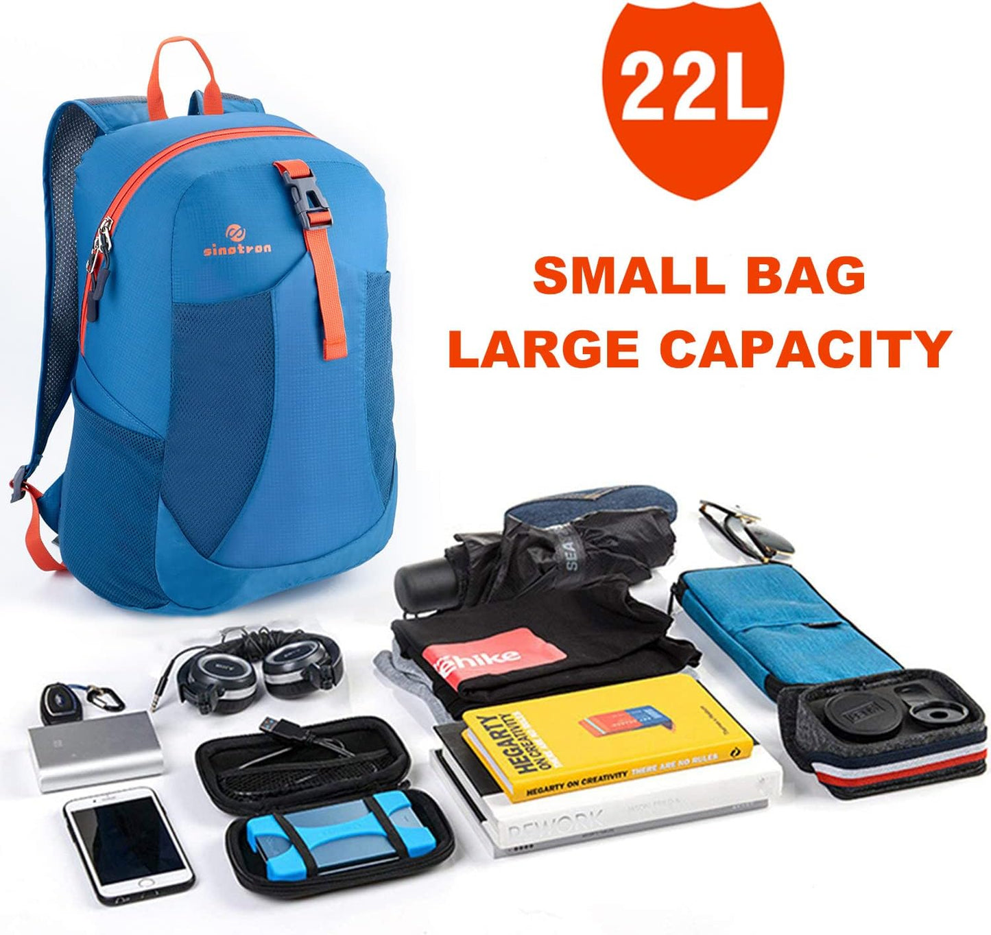 sinotron 22L Lightweight Packable Hiking Backpack, Small Hiking Backpack Day Pack for Women Men Travel Camping Vacation
