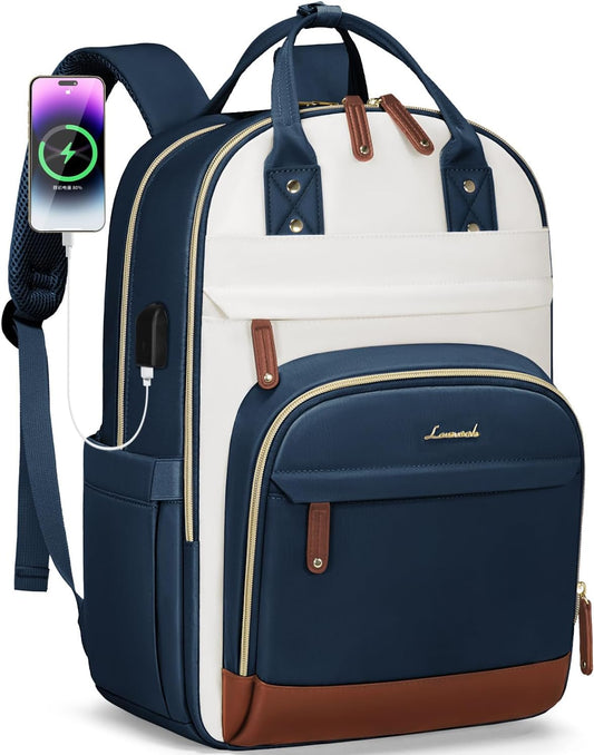 LOVEVOOK Backpack for Women,Laptop Backpack Women,15.6 Inch Laptop Bag,School Backpacks,Fashion Travel Work Anti-theft Bag,Waterproof Business Computer College Backpack Purse,Blue-green-Beige white