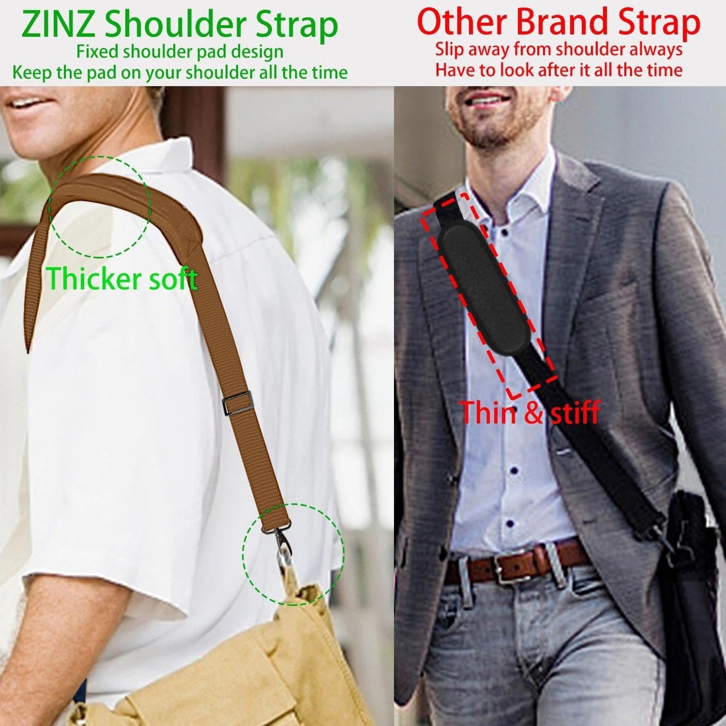 ZINZ Shoulder Strap 58" Ultra-Thick Fixed Padded and Adjustable Buckles Crossbody Strap for Briefcase Laptop Bag Luggage