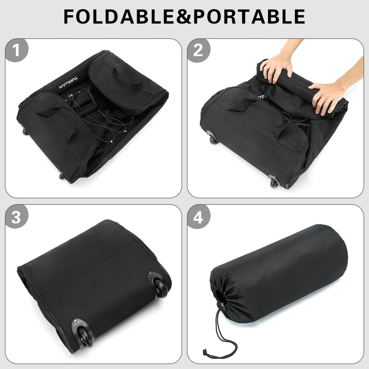 TUGUAN Extra Large Duffle Bag with Wheels Foldable 110L XL Heavy Duty Rolling Travel Duffel Bag 28 inch Collapsible Carry on Luggage for Men Women Traveling Camping, Black