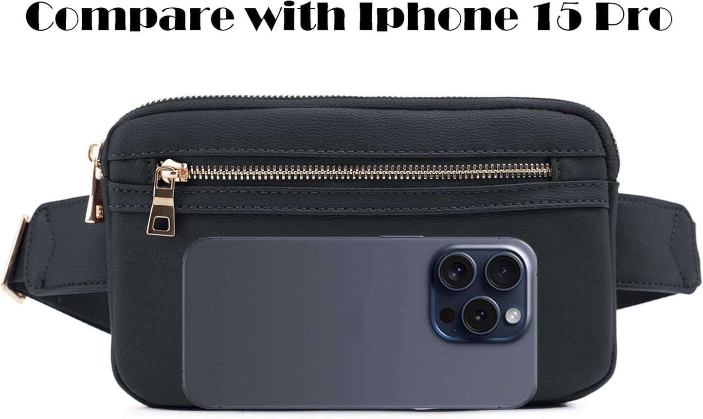 LOVESOME Vegan Leather Waist Bag Fanny Pack Crossbody Bag with Adjustable Strap for Women (Blue Grey)