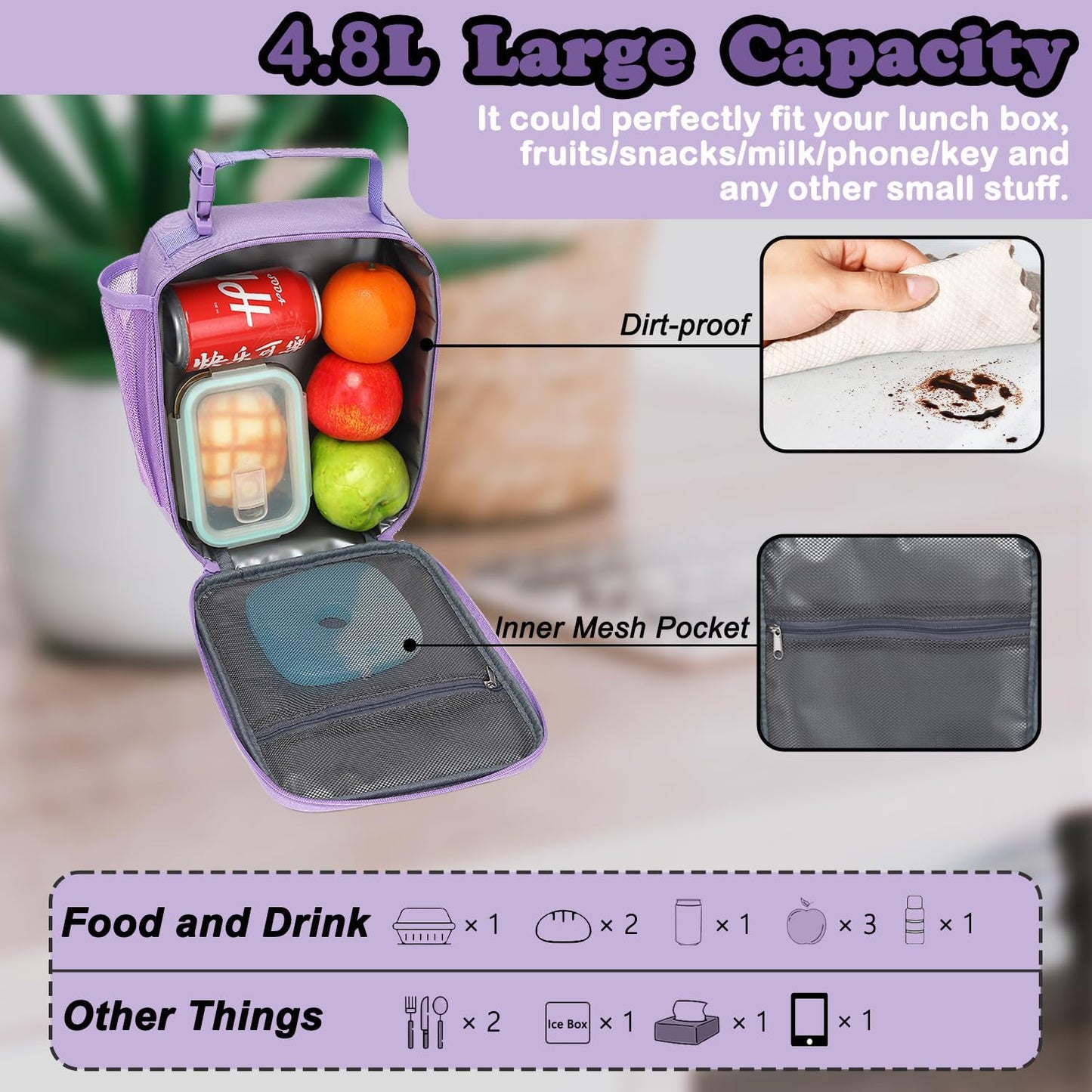 FlowFly Lunch box Insulated Soft Bag Mini Cooler Back to School Thermal Meal Tote Kit With Buckle