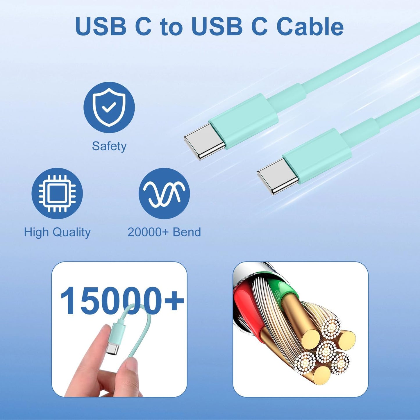 iPhone 17 16 15 Fast Charger Block and 10ft USB C to C Cable Cord Long for Apple iPhone 17 Pro Max/17 Air/16e/16 Plus/15/iPad/Samsung,Type C Wall Charging Power Adapter Plug Cube Brick-Light Green