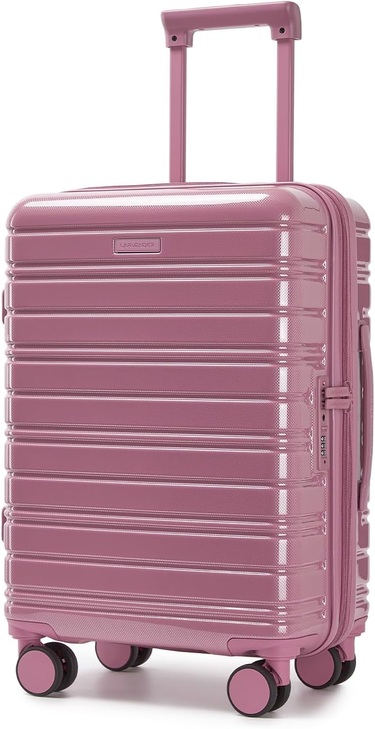 LARVENDER Carry On Luggage 22x14x9 Airline Approved, 20 Inch Expandable PC+ABS Hardside Suitcase Carry On Luggage with Spinner Wheels TSA Lock for Women Men (Silk Rose)