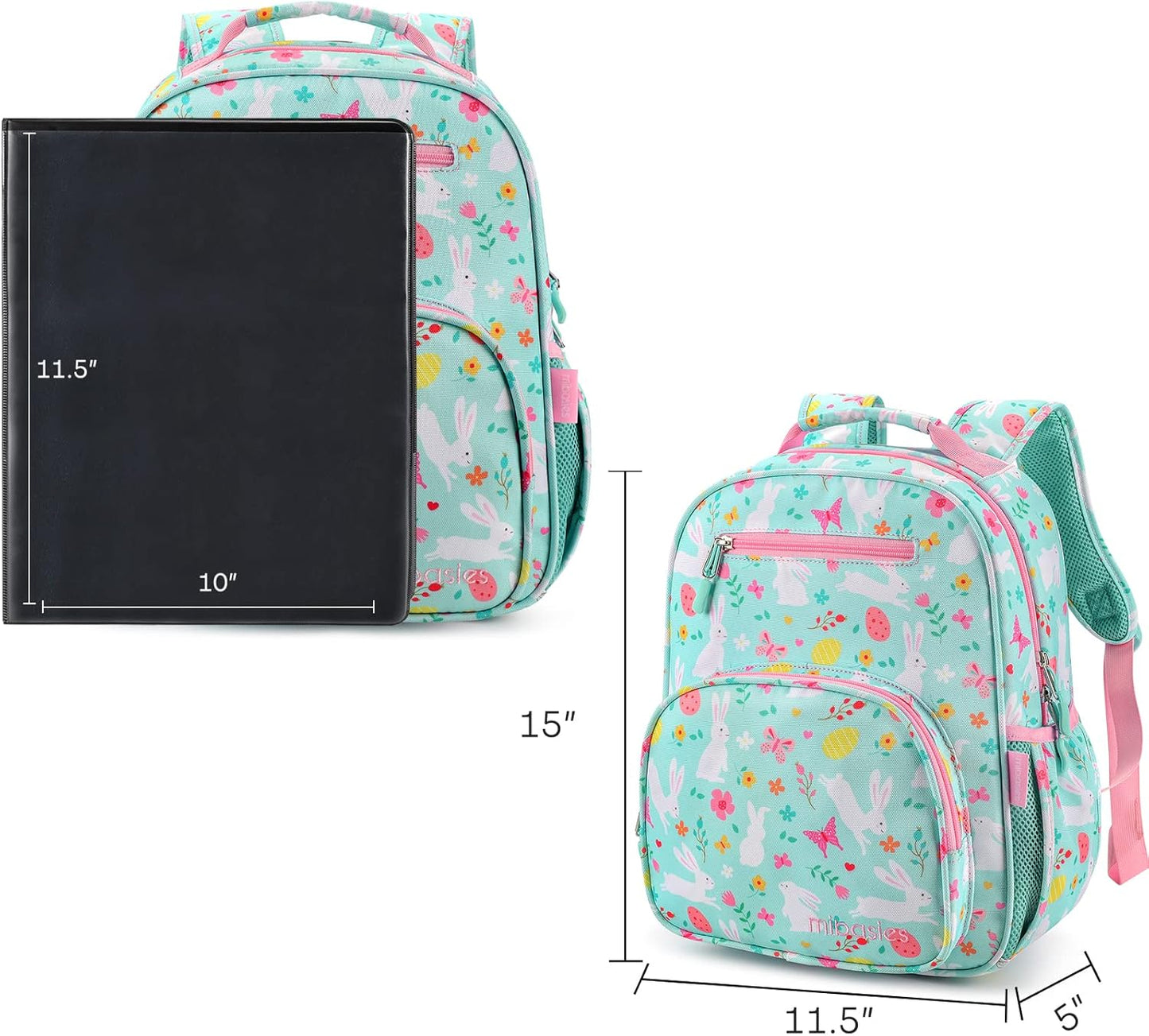 mibasies Girls Backpack 5-8: Lightweight Kids Backpacks for Girls - Girl Bookbag for Elementary School - Rabbit