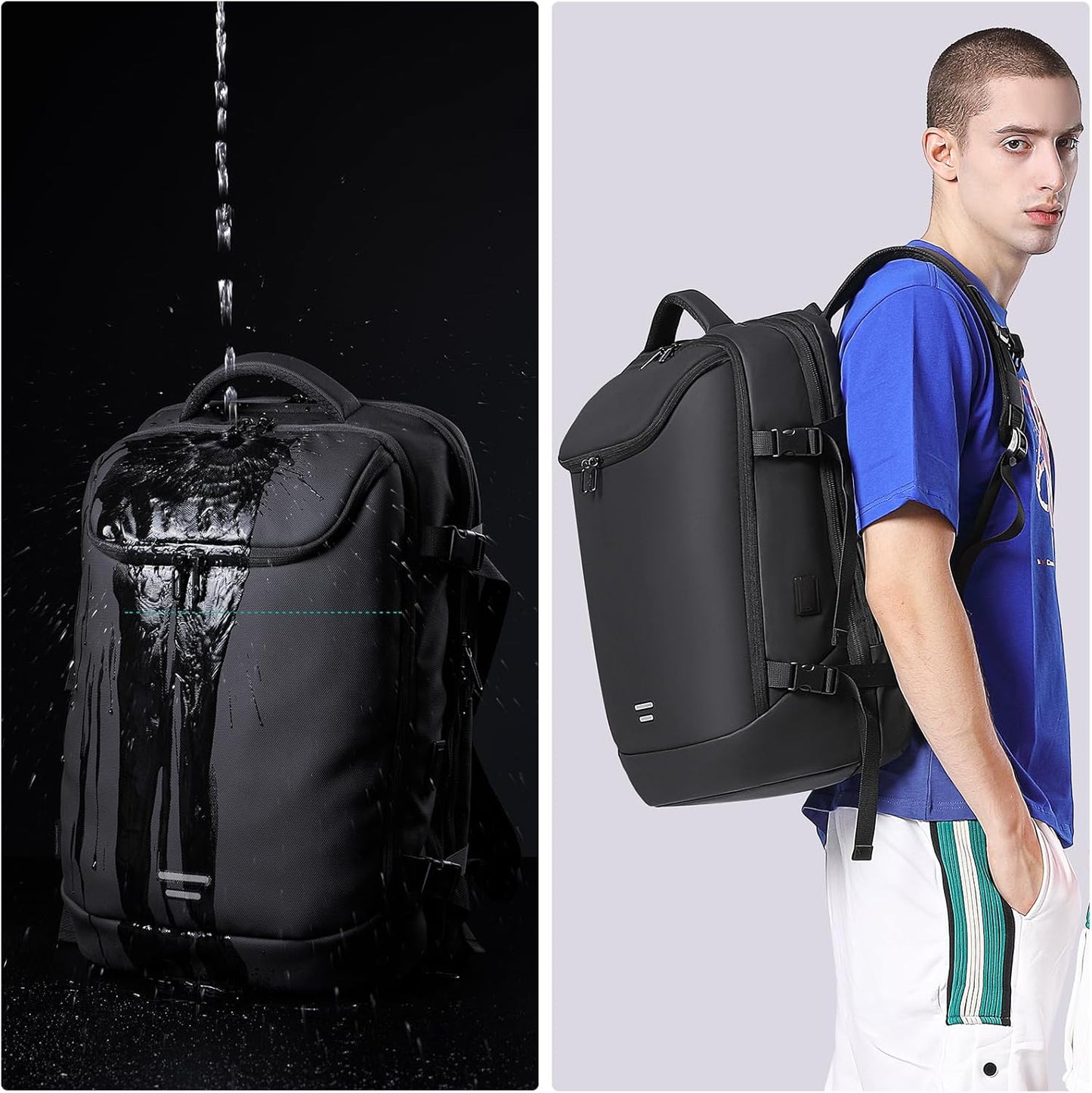 50L Carry on Travel Backpack, Expandable Airline Approved Backpacks with 3 Packing Cubes Fit 17.3