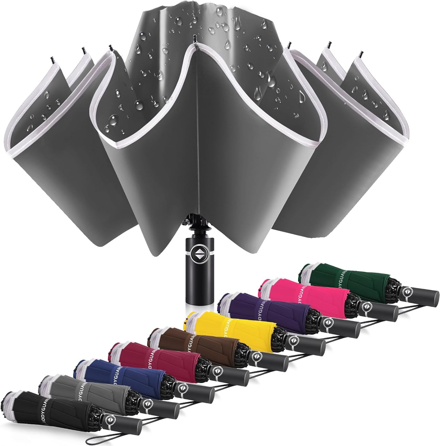 Bodyguard Inverted Umbrella - Large Windproof for Rain & Sun, Compact Reverse With Reflective