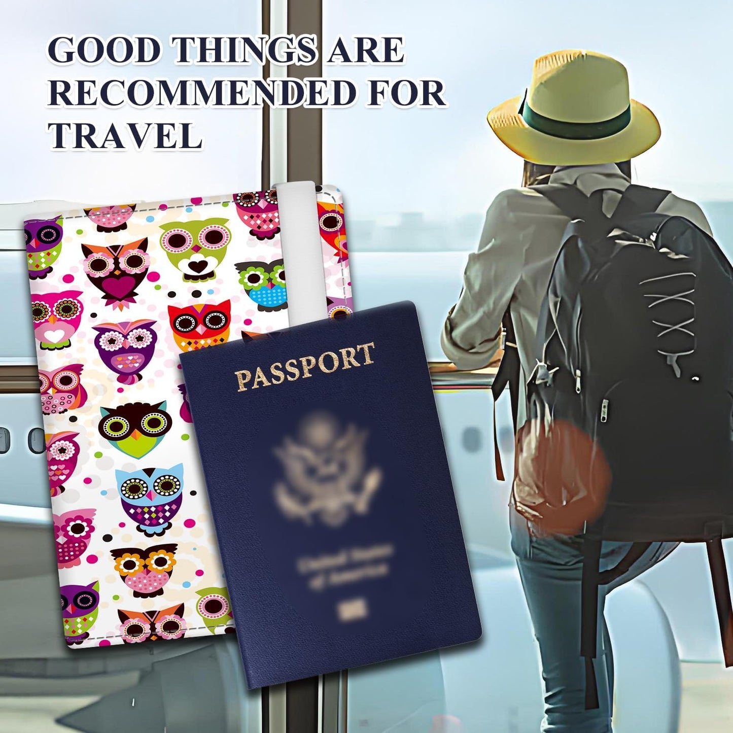 Passport Holder for Travel Essentials, RFID Premium Leather Passport Wallet Cover Case for Travel Must Haves Accessories, Passport Book Holders for Women Men Cute Colorful Owls
