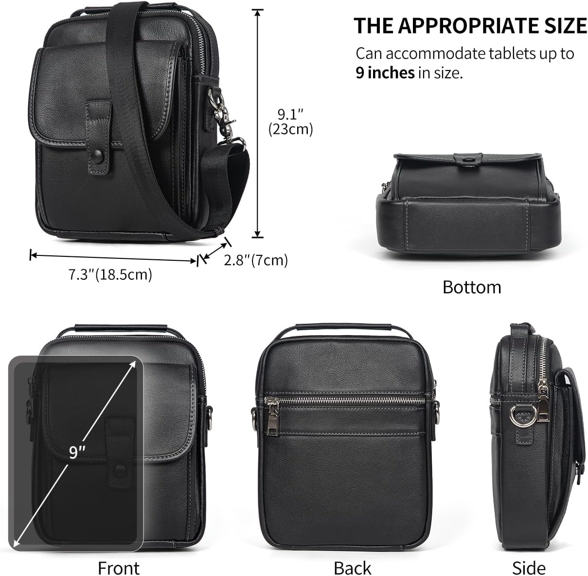 Augus Leather Small Messenger Bag For Men Crossbody Handbag Shoulder Sling Travel Bags for Men Purse Daypack Magnetic Buckle