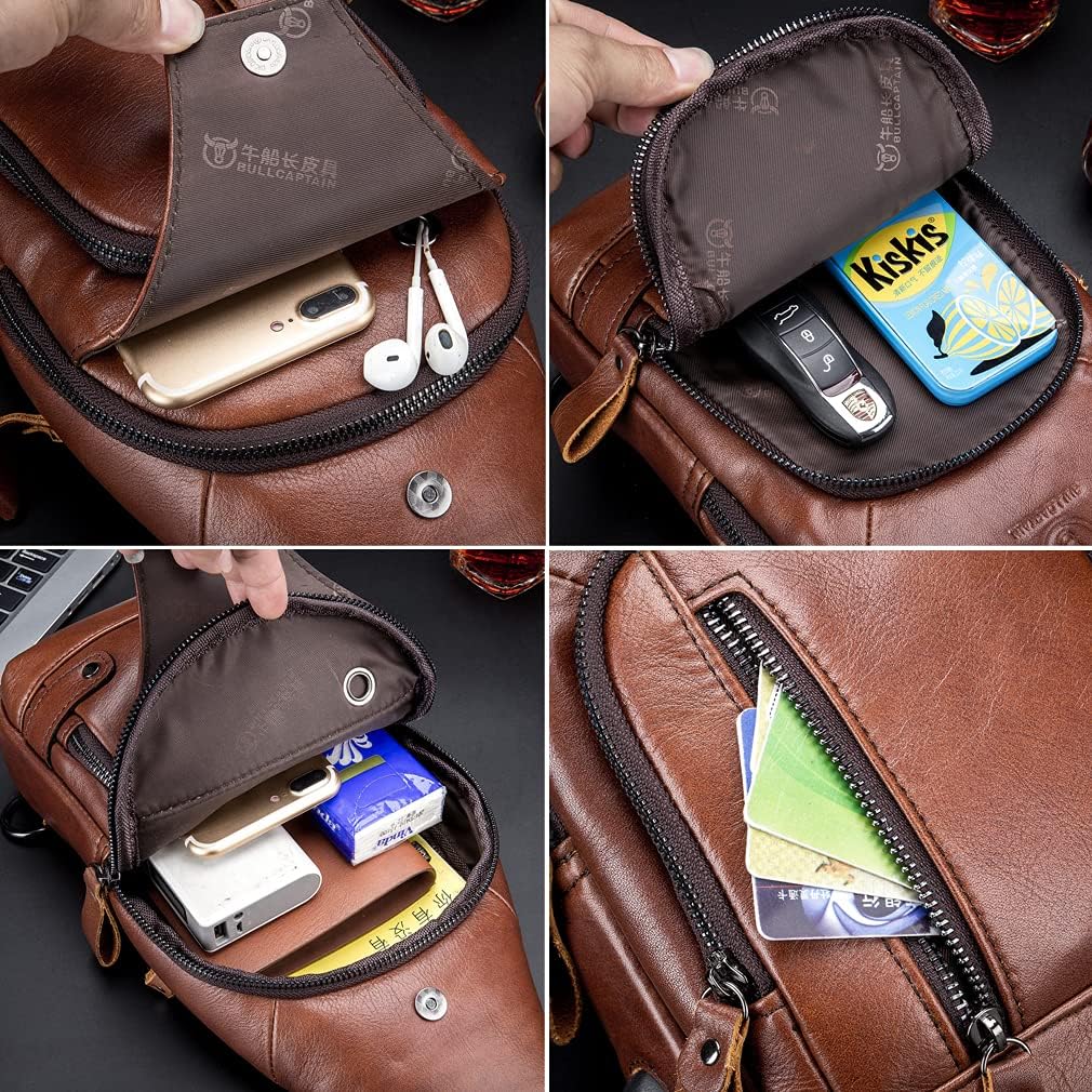 KPYWZER Vintage Leather Sling Bag Backpack for Men Crossbody Shoulder Chest Day Pack Backpacks
