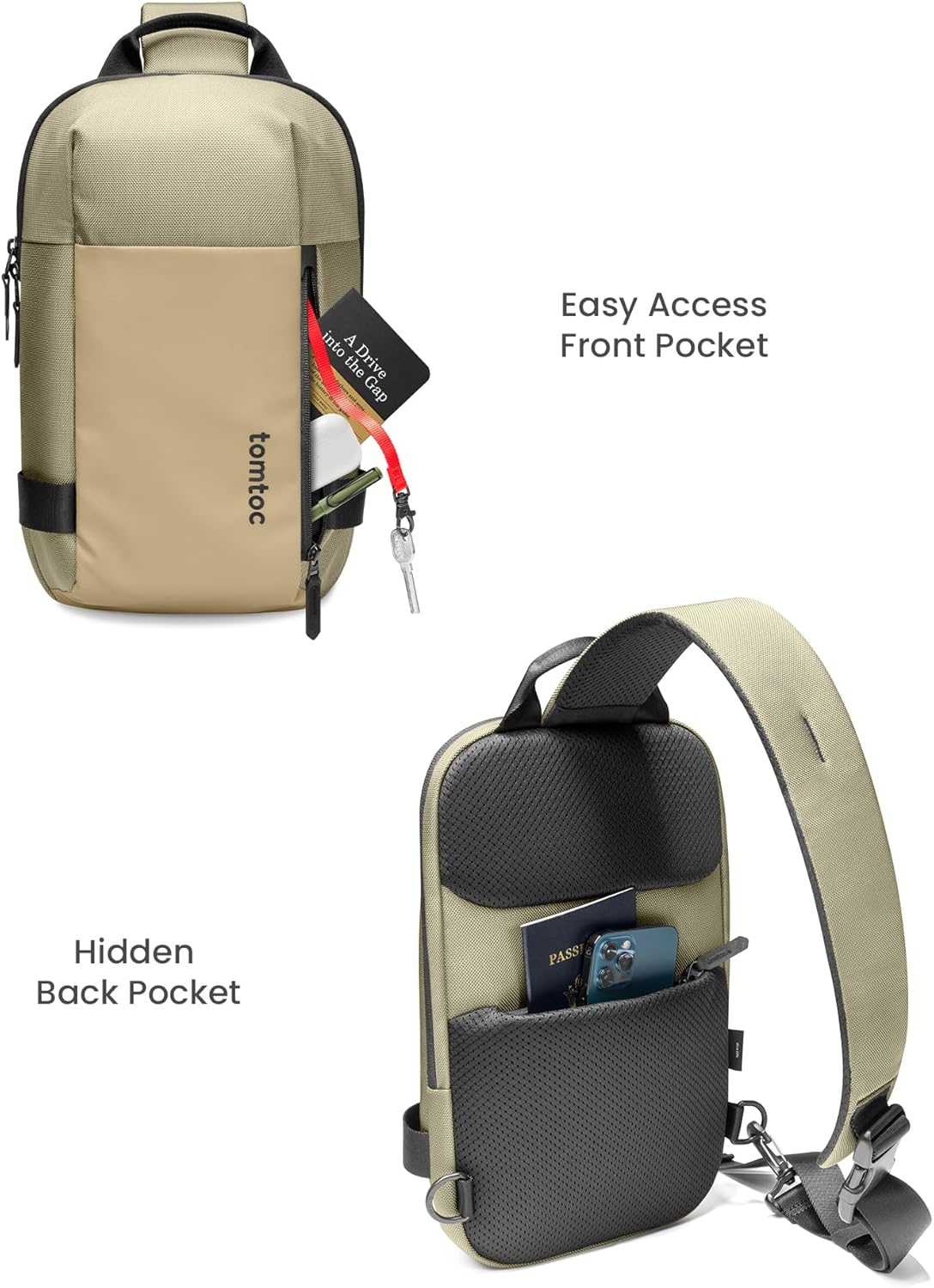 tomtoc 5L Compact Sling Backpack for Men Women, Lightweight Crossbody Shoulder Bag for 11 inch iPad Pro M5/M4, iPad Air M3/M2, 11" iPad A16, Nintendo Switch 2/Rog Xbox Ally X, EDC Daypack - XS Size