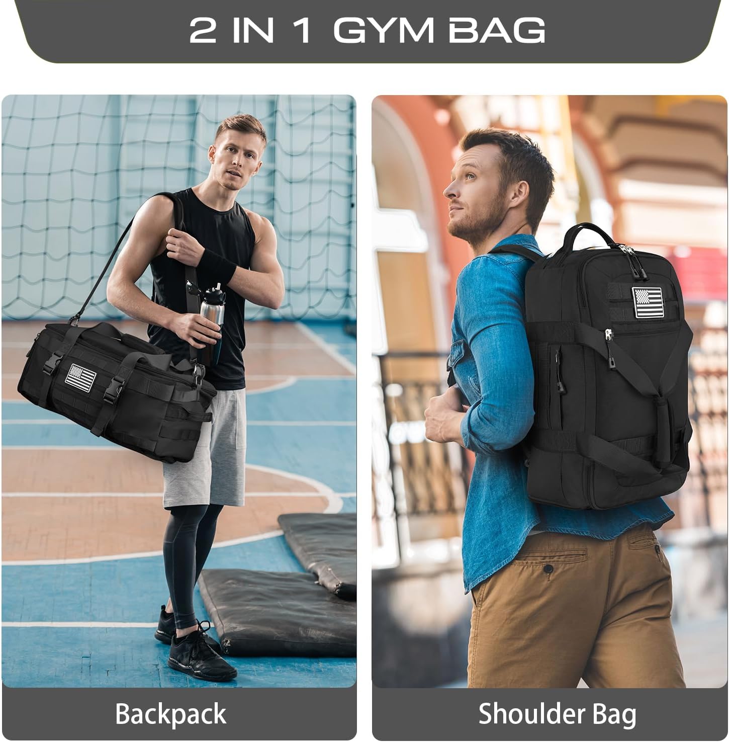 ETRONIK Gym Bags for Men, Tactical Duffle Bag Backpack with Shoe Compartment, 3 in 1 Carry on Bag