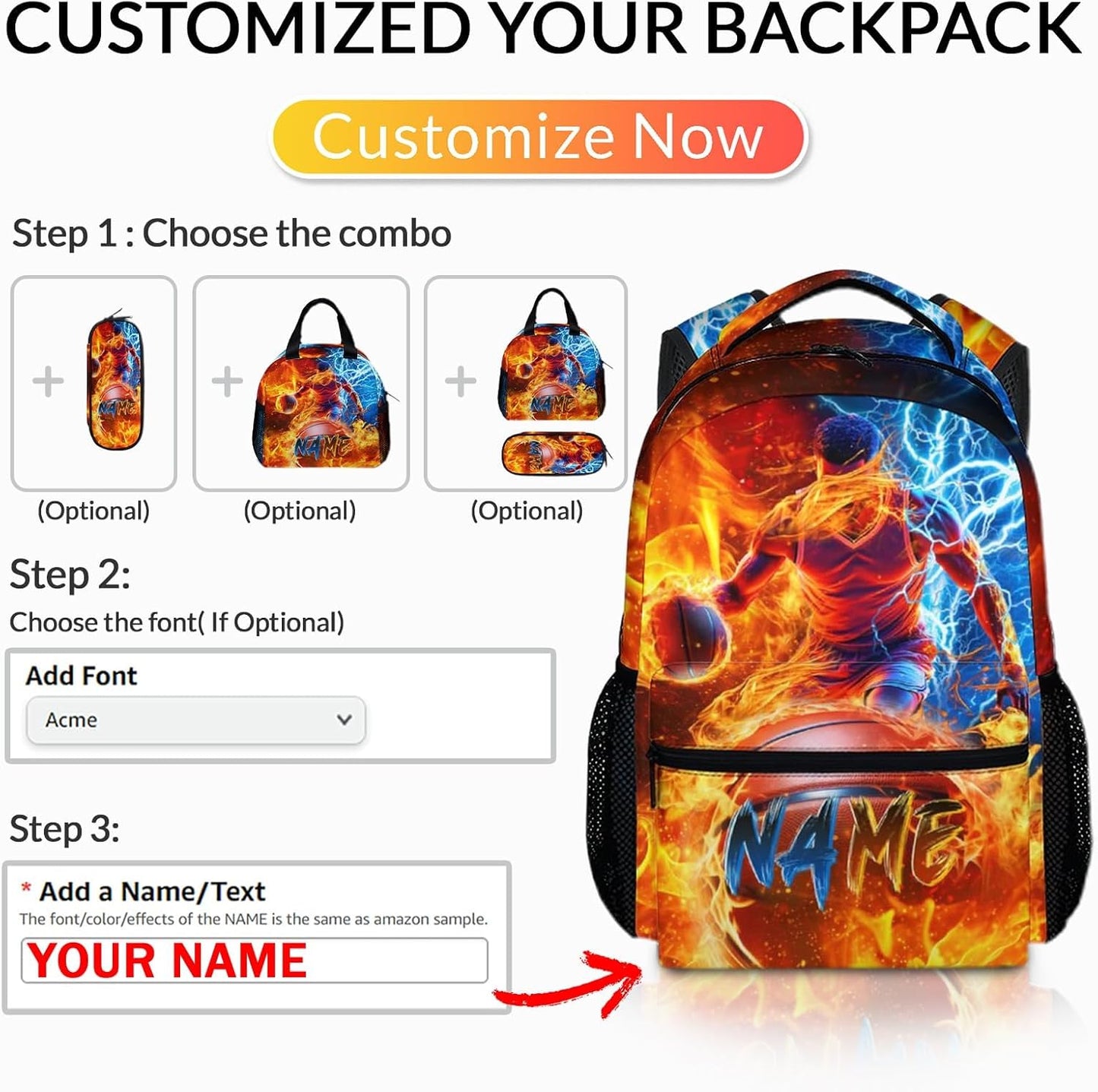 Boys Basketball Backpacks - Custom Sport Backpack with Name for Kids School - Lightweight Back to School Supplies - 17 Inch Personalized Cool Bookbag for Elementary Middle Primary High Senior