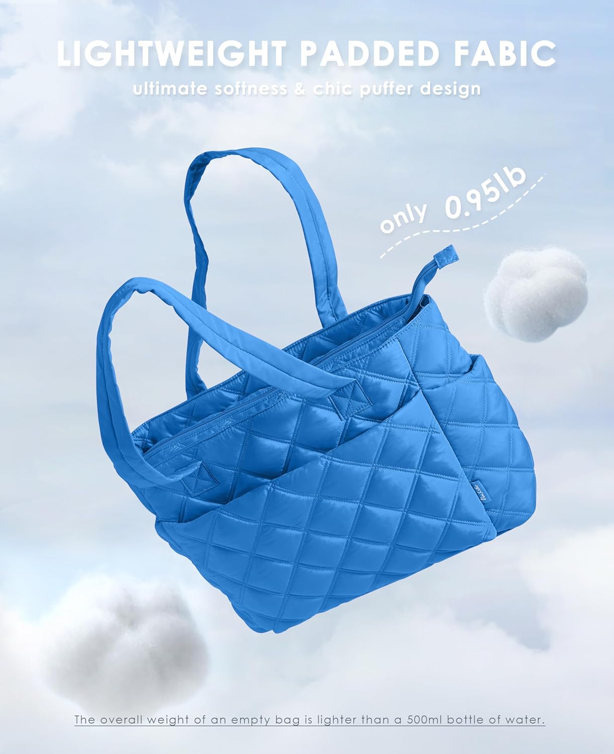 Tote Bag for Women, Lightweight Puffer Tote Work Bags with Compartments for Travel, Quilted Shoulder Bag with Zipper