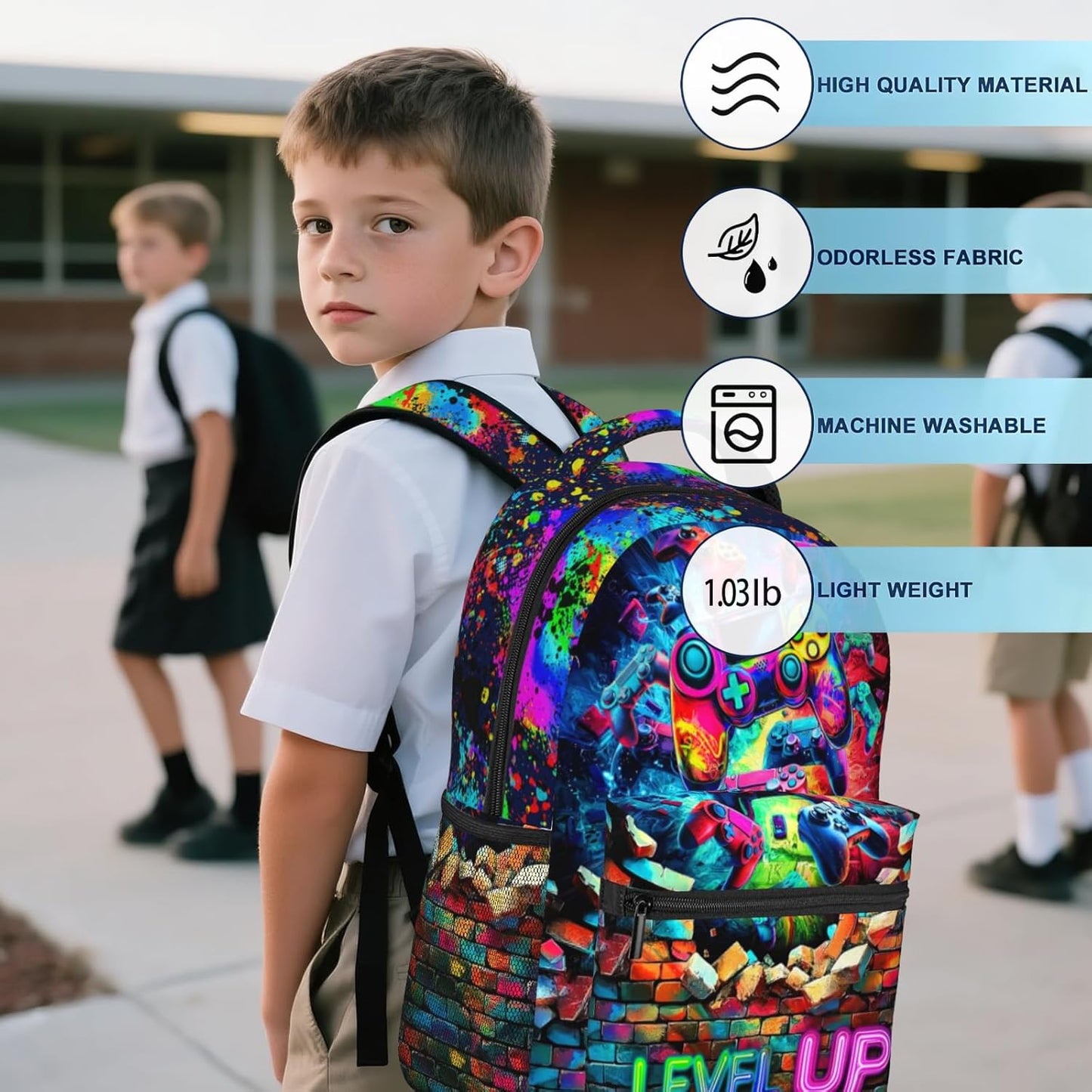 Game Backpack for Boys School Boys Backpack for Kids Children Teens Elementary Middle School Students Kids' Backpacks Ages 6-18 Video Game Bookbag Travel Back Pack