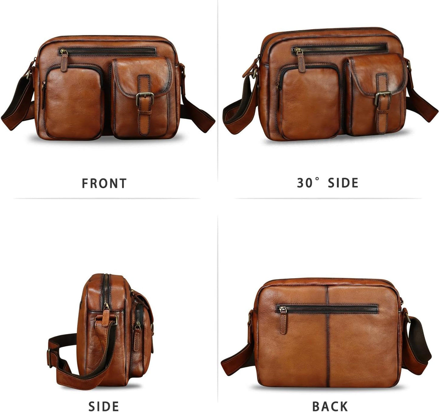 Genuine Leather Purse and Messenger Bag for Men Vintage Leather Shoulder Bag Briefcase Crossbody Satchel Bags with Strap