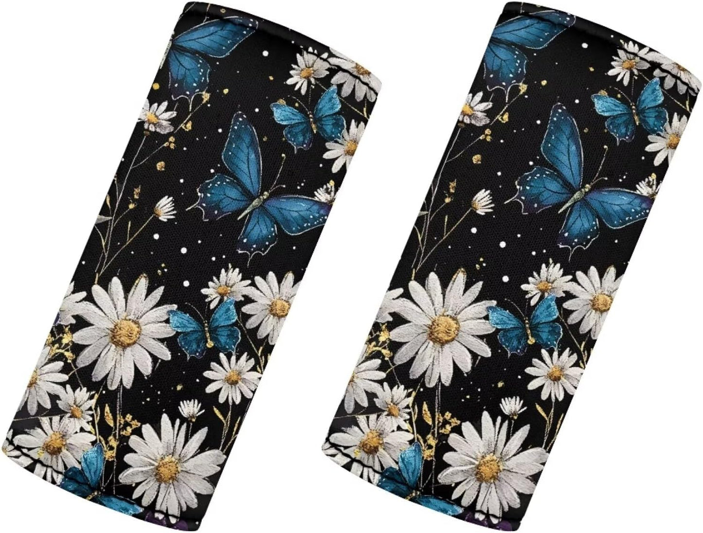 Butterfly Daisy Luggage Identifiers Marker Grips Protector Soft and Portable Luggage Handle Protection Sleeve Cover Set of 2 for Car Home