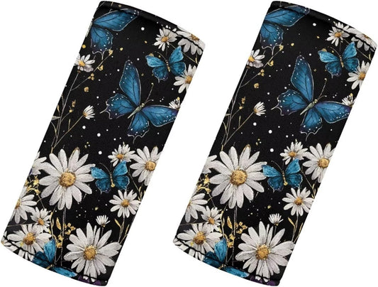 Butterfly Daisy Luggage Identifiers Marker Grips Protector Soft and Portable Luggage Handle Protection Sleeve Cover Set of 2 for Car Home