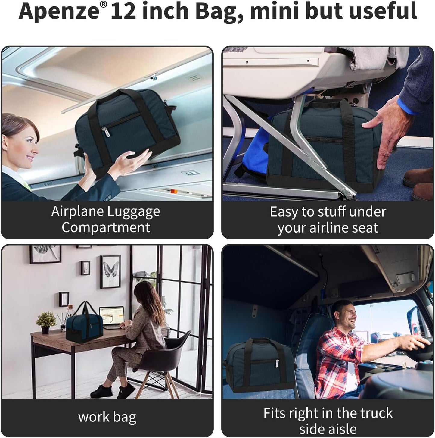Small Gym Bag Carry On Bag - 12 in Mini Duffle Bag Lightweight for Overnight Travel（Navy Blue）