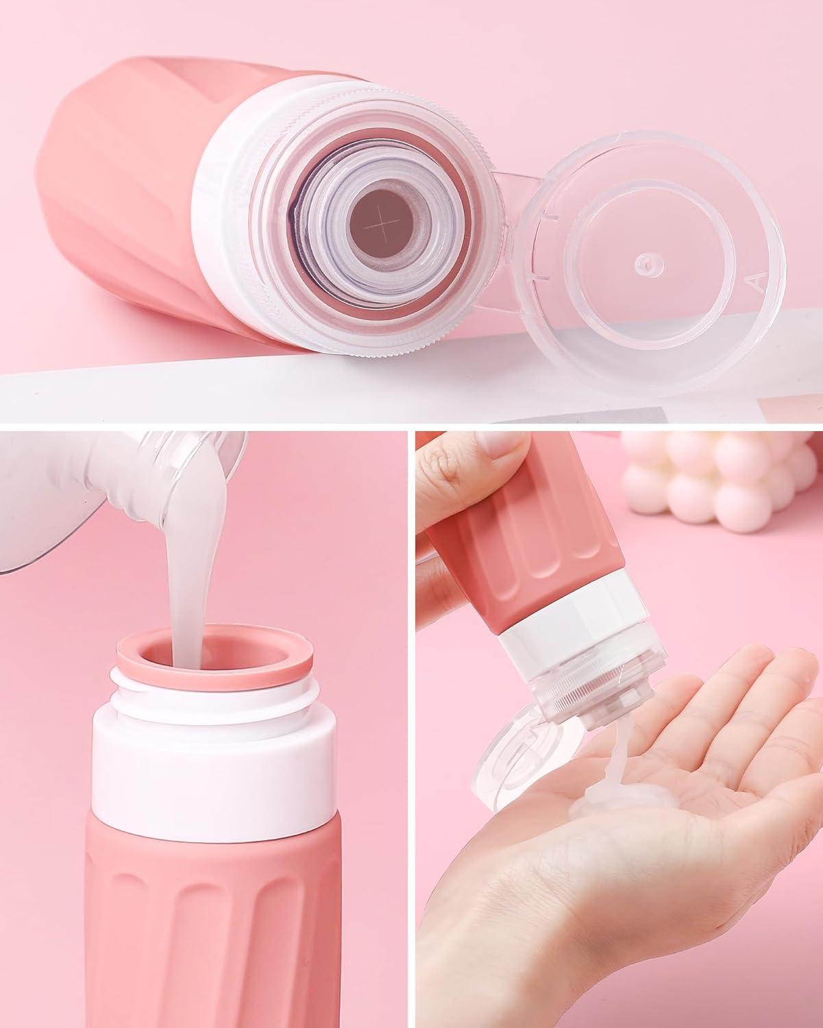 Travel Size Toiletries 8 Pack, TSA Approved 3oz/1oz Silicone Refillable Containers with Clear Travel Bag