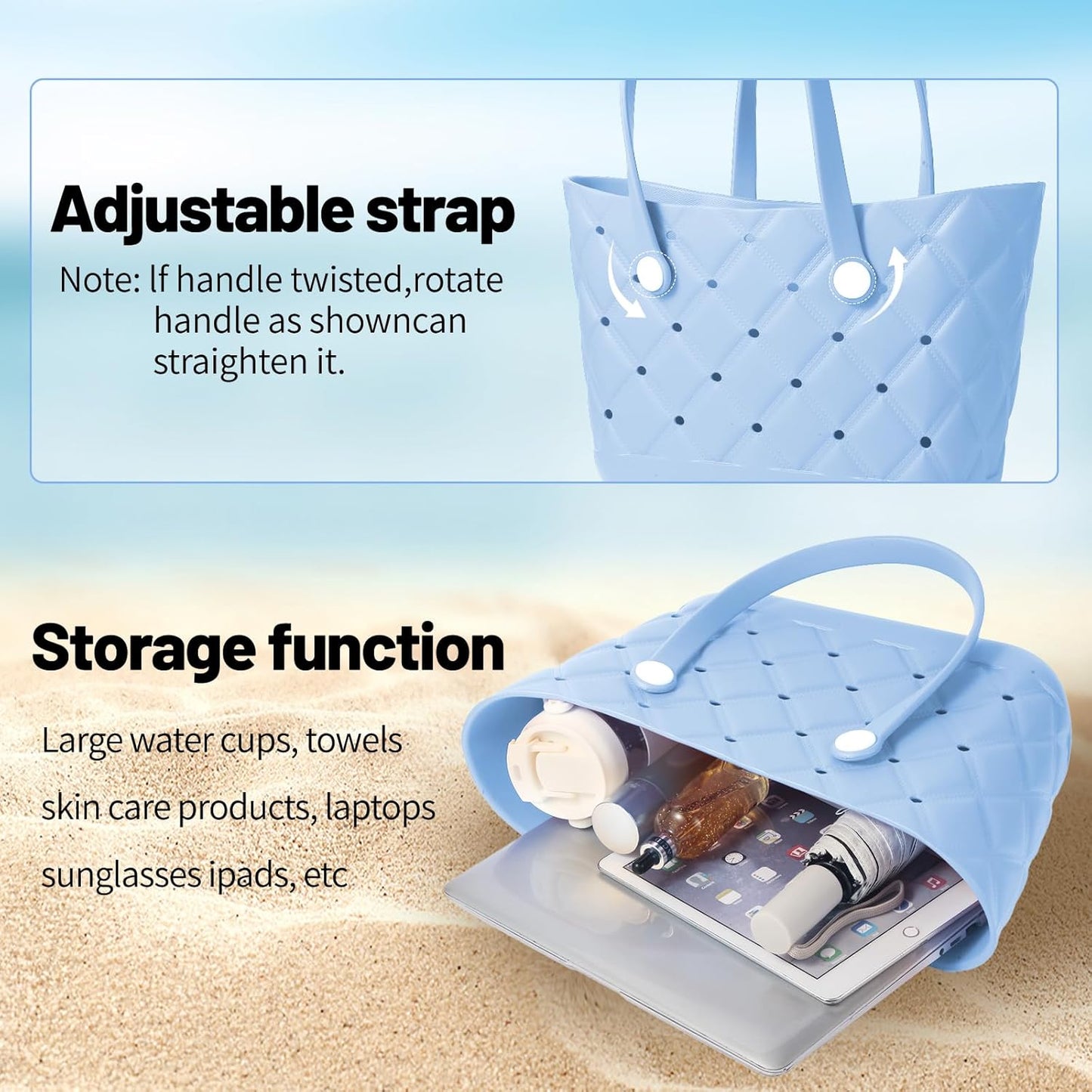 Large Waterproof Rubber Beach Bag for Women Lightweight Beach Tote For Beach Pool & Gym&Travel