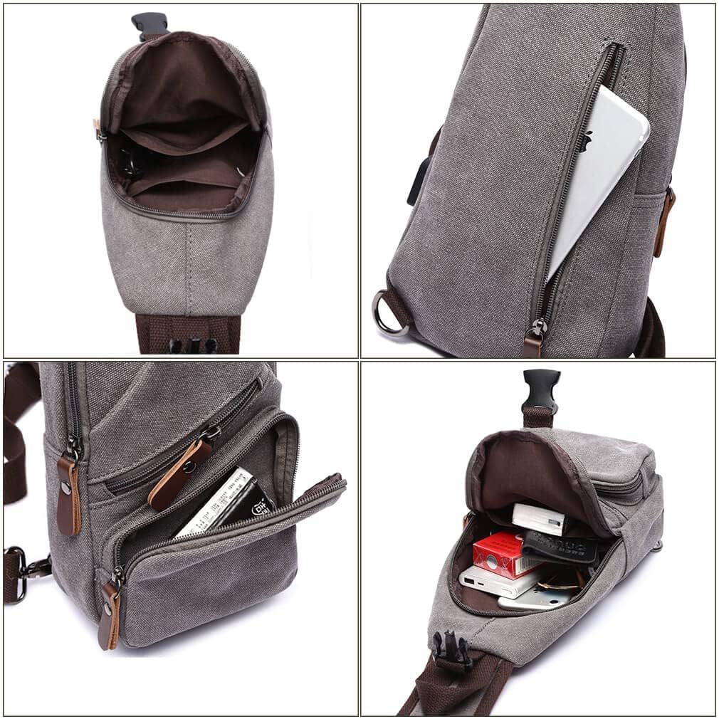 Canvas Sling Bag Crossbody Backpack Shoulder Casual Rucksack for Men Women Outdoor Cycling Hiking Travel Fishing Coffee