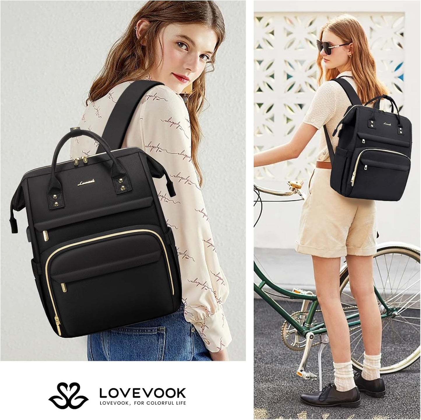 LOVEVOOK Laptop Backpack for Women,18 Inch Professional Womens Travel Backpack Purse Computer Laptop Bag Nurse Teacher Backpack,Waterproof College Work Bags Carry on Back Pack with USB Port,Black