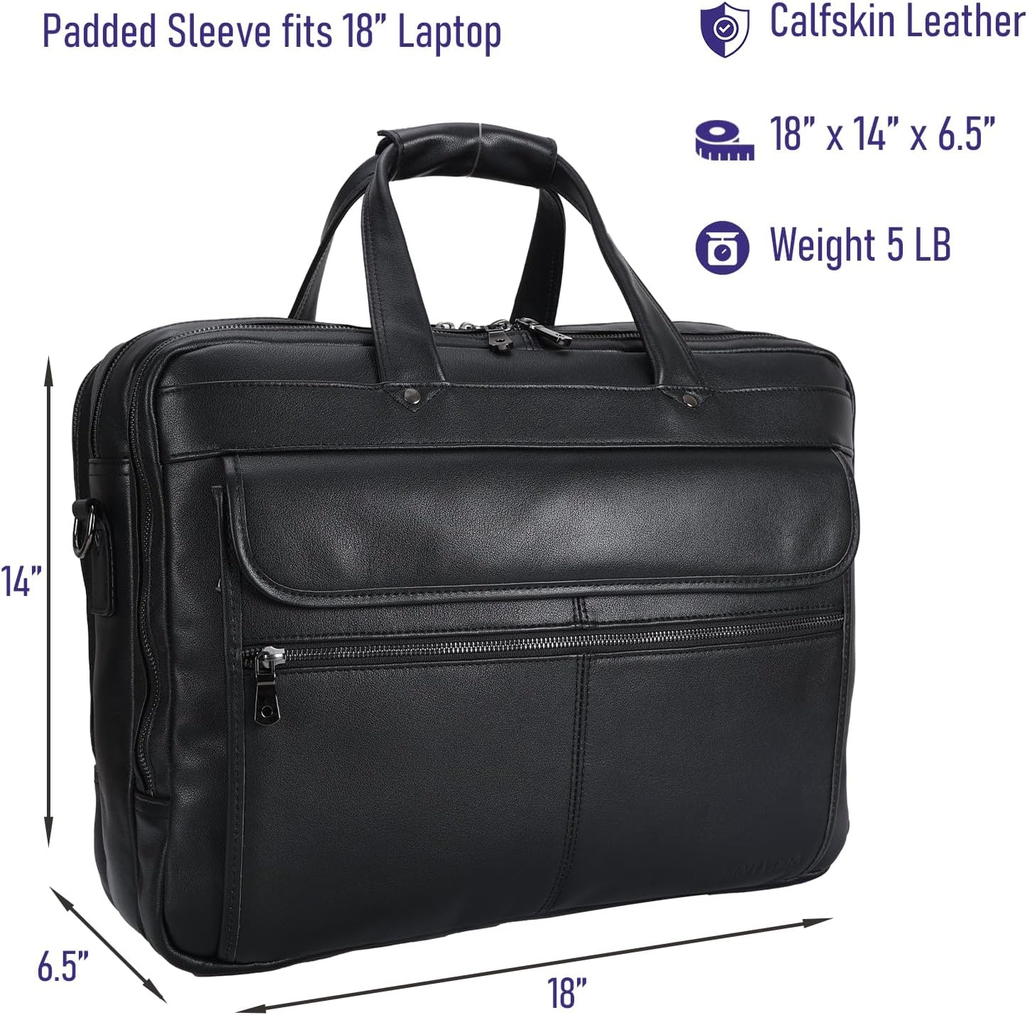 STAR VISTA Scala Pro 16-18" Messenger Bag, Full Grain Leather Briefcase, Triple Compartments, YKK Zippers, Multiple Colors