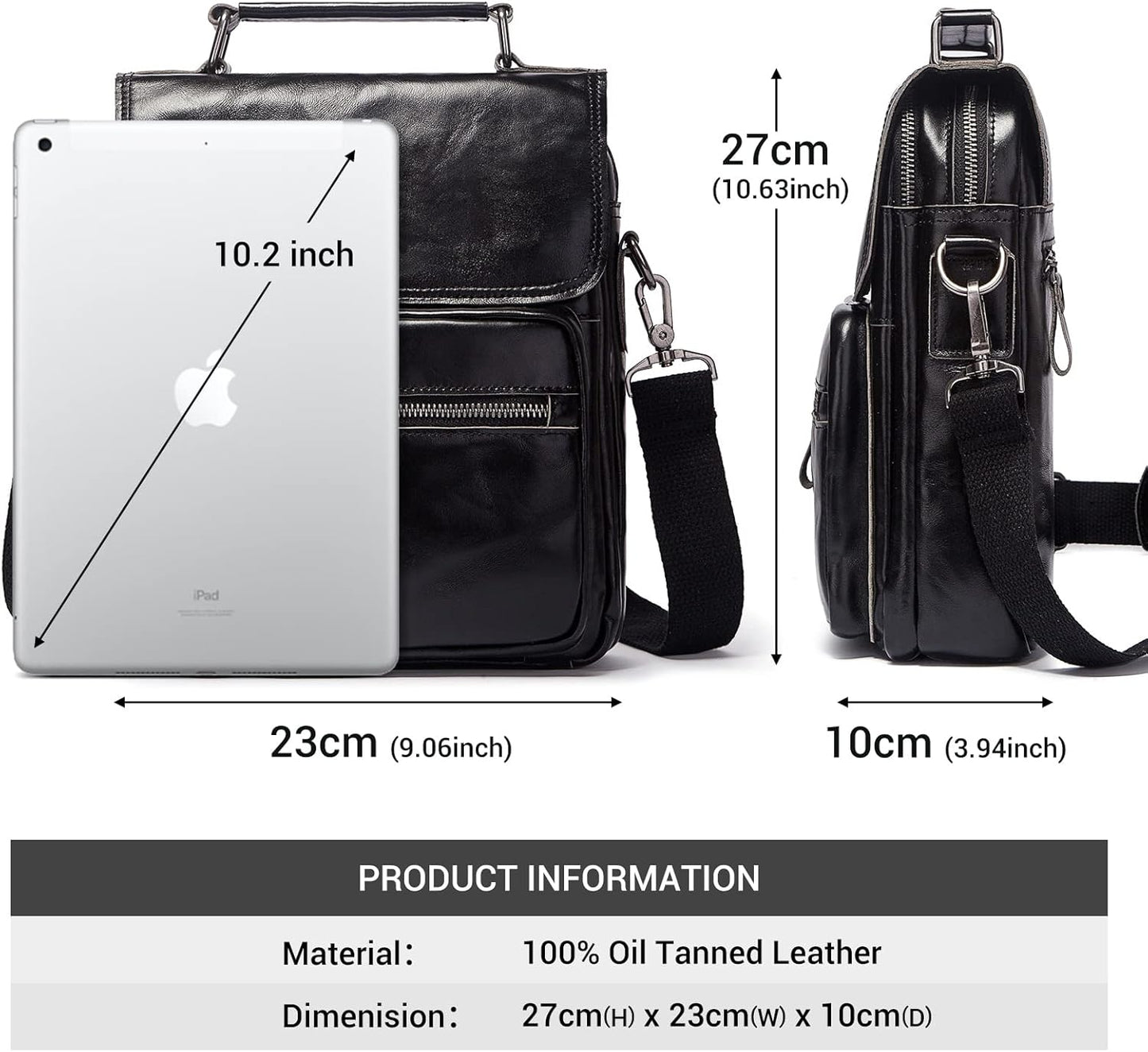 Leather Messenger Bag for Men, Shoulder Crossbody Bag with Adjustable Straps for Work Business