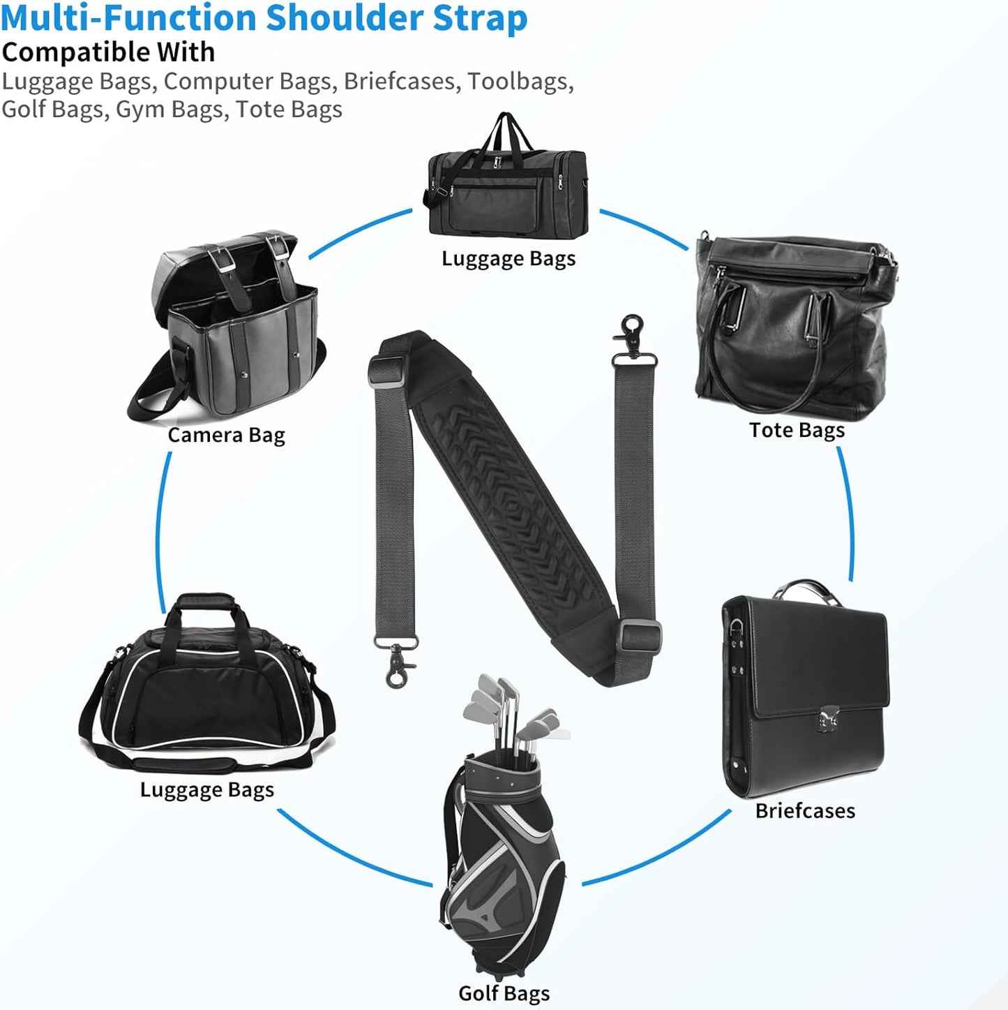 3D Air Cushion Ultra Comfortable Bag Strap, 55" Thicken Shoulder Strap with Double Adjustable Buckles and Metal Hooks, Ideal for Laptop Messenger Bag/Crossbody Bag(Enlarged Clamp Buckle)