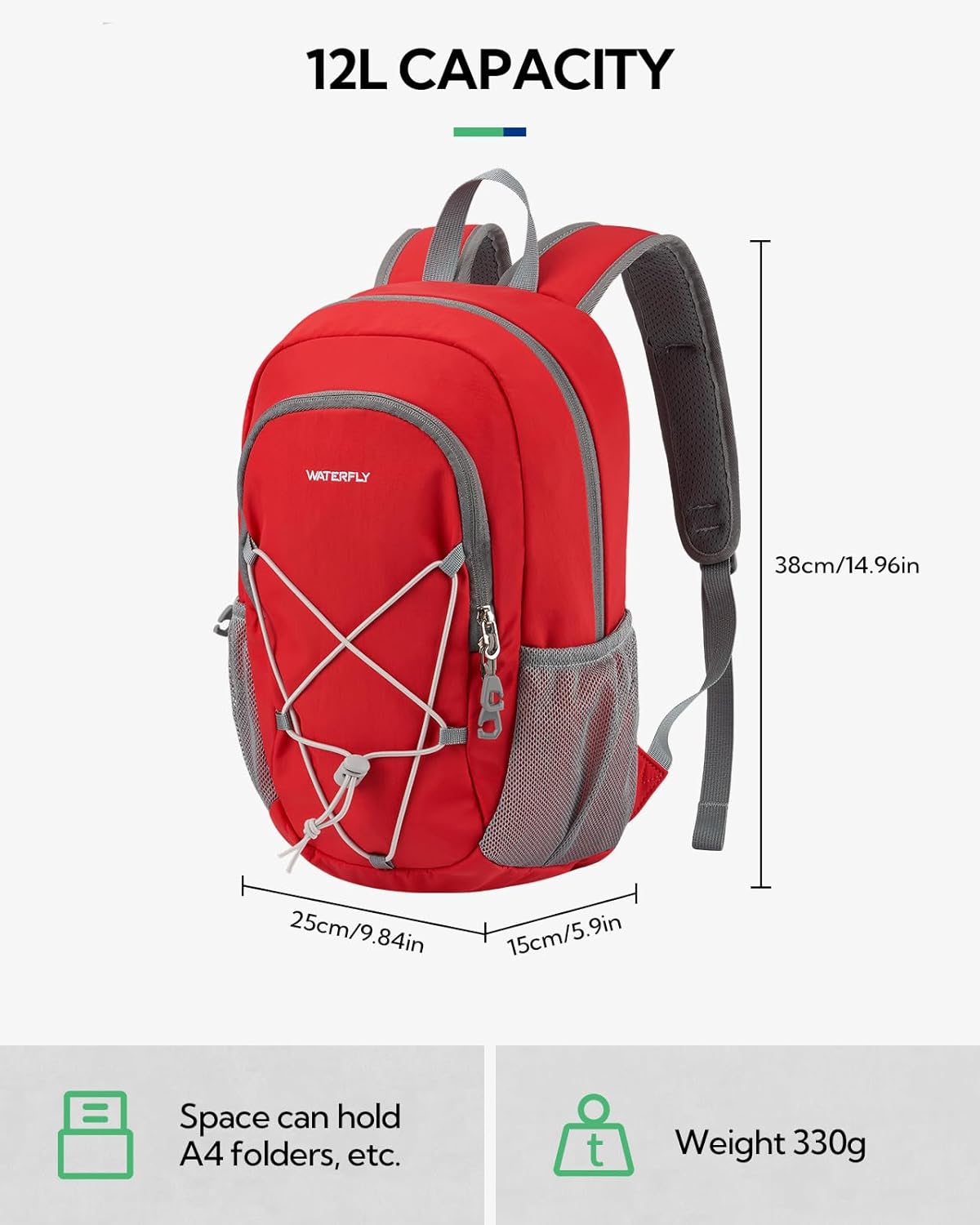 WATERFLY 12L Small Hiking Backpack: Day Pack Lightweight Travel Bag Camping Fitness Cycling Outdoor Sports Daypack For Women Men