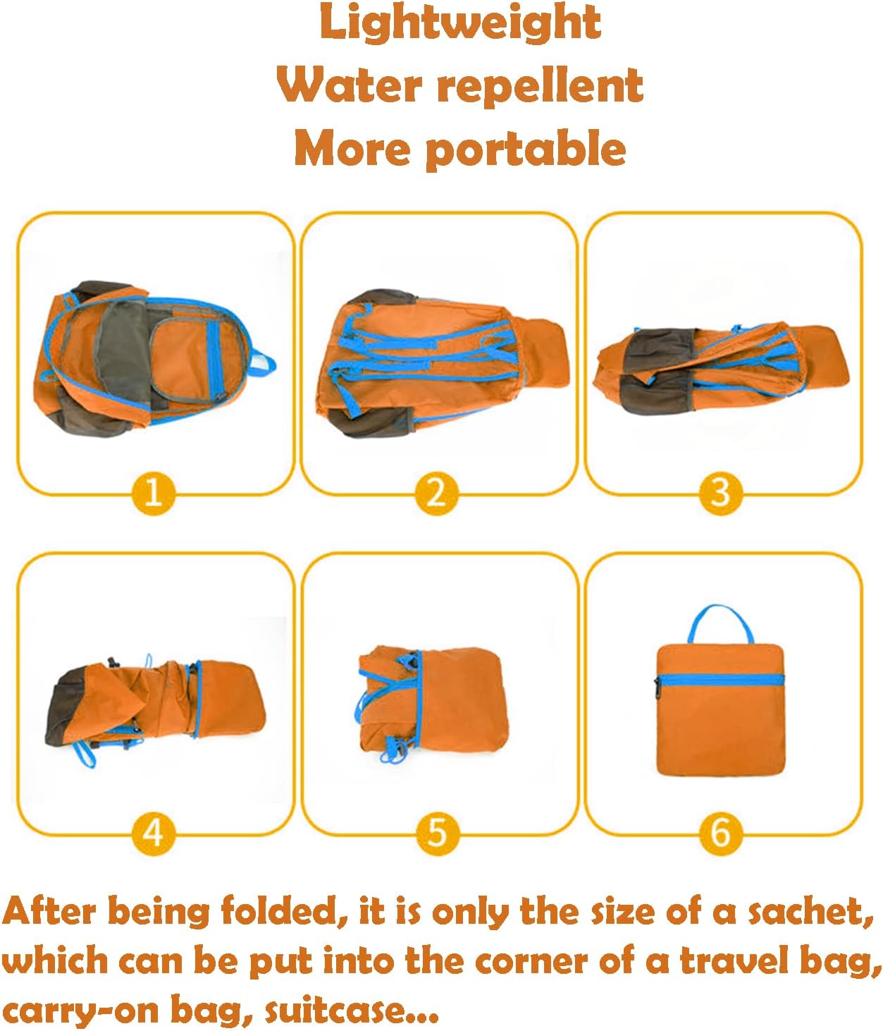 Lywencom Hiking Backpack,20L Sports Lightweight Folding Waterproof Ultra-Light Backpack Suitable for Outdoor Camping Picnic(Orange)