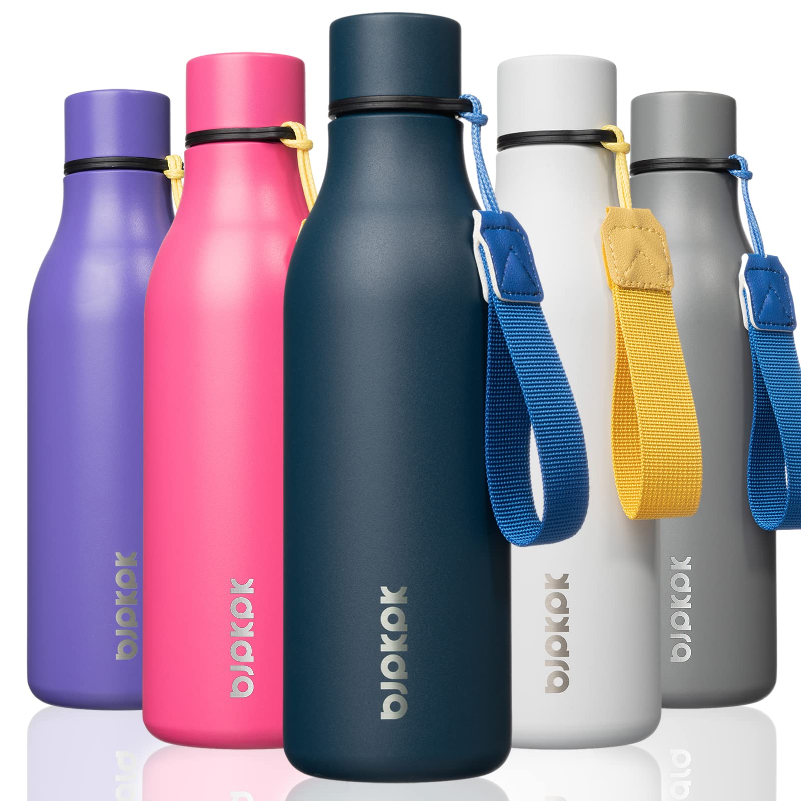 BJPKPK 18oz Insulated Water Bottle, Stainless Steel Bottle with Carry Strap