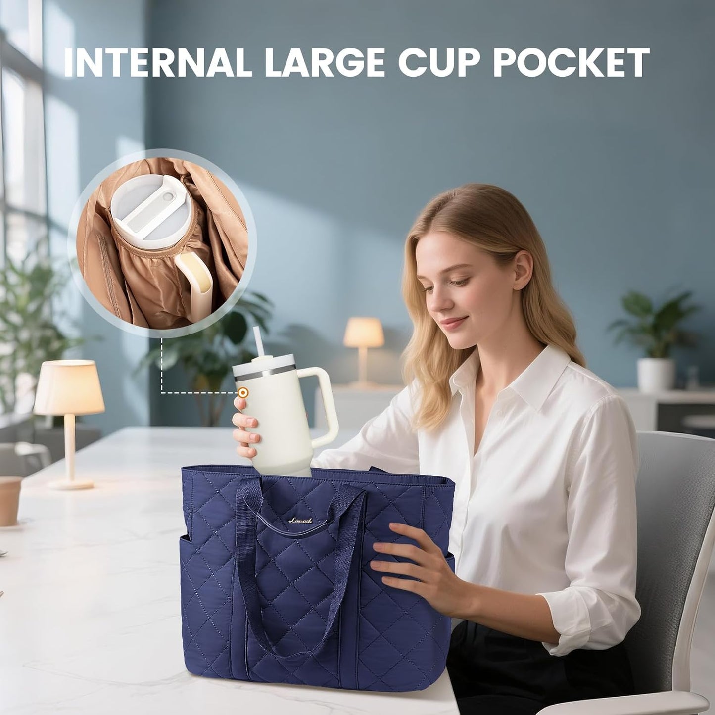 LOVEVOOK Laptop Tote Bag for Women,Quilted Puffer Laptop Bag Purse Computer Travel Work Tote Bags for Women with Zipper