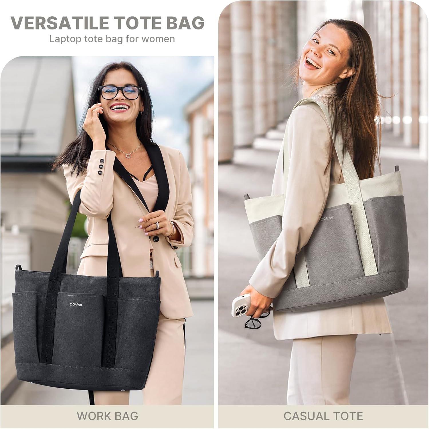 G4Free Large Canvas Tote Bag for Women with Zipper Fit 15.6" Laptop, Everything Tote Bags with