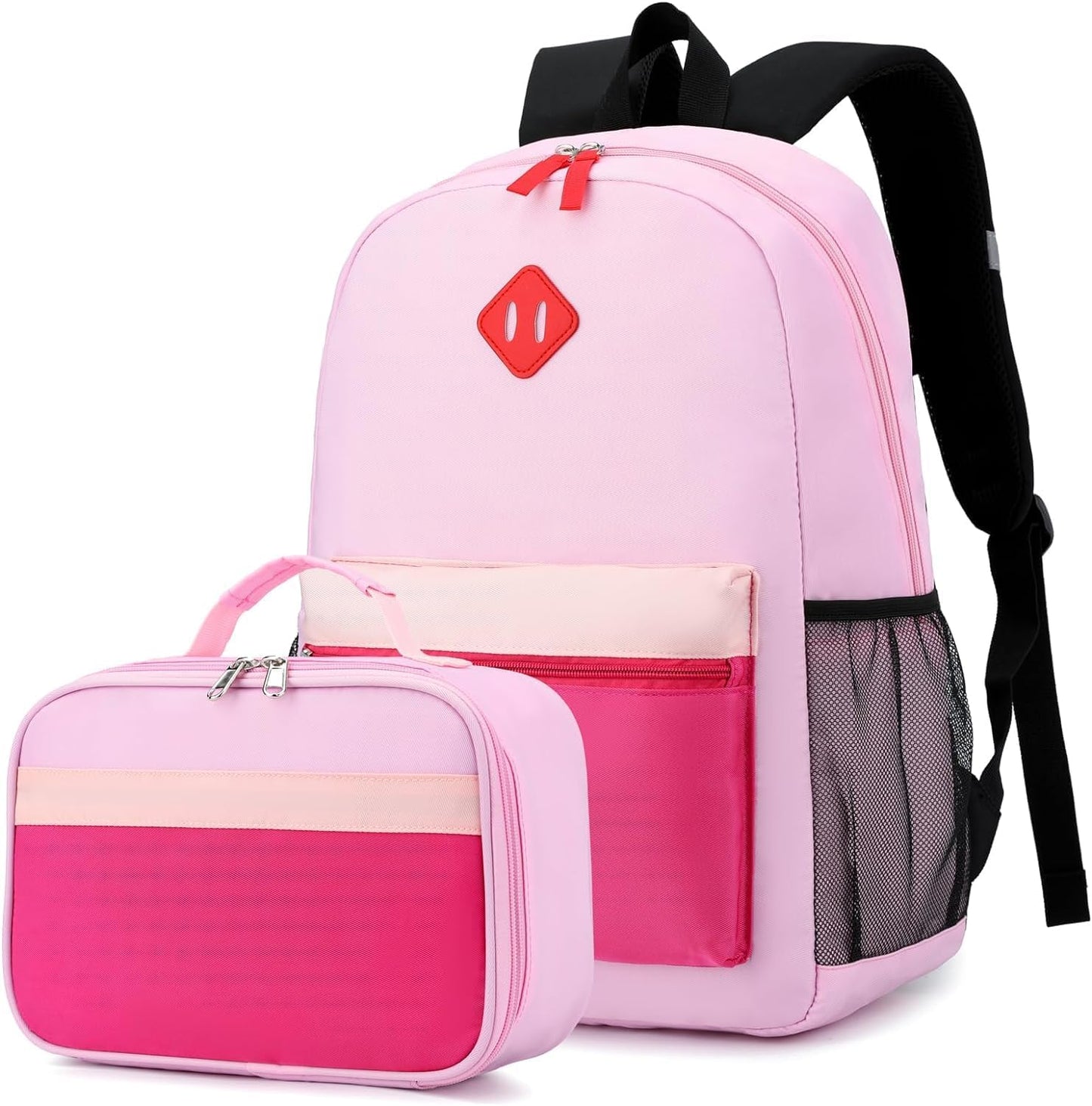 Kids Backpack Lunch Box Set Elementary School Backpacks 5-9 Years for Boys and Girls with Chest Buckle (Set Pink Purple, Large-17 H)